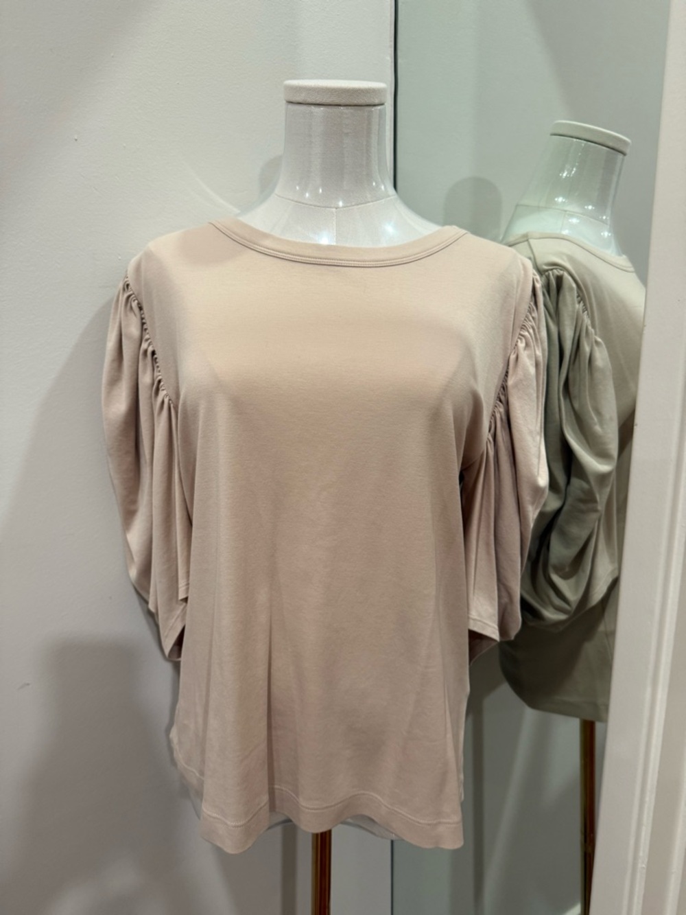Rebecca Taylor Puff Sleeve Short Sleeve Top in Light Beige